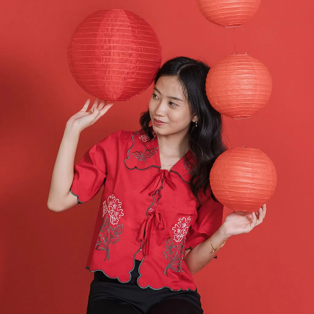 NUERA SANSAN RIBBON kemeja | BAJU MERAH | atasan