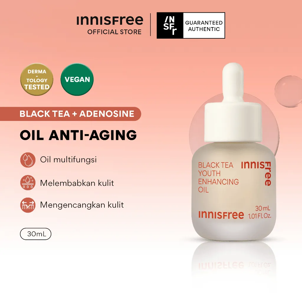Innisfree Black Tea Youth Enhancing Oil 30ml / Oil Anti-Aging untuk Mengidrasi Kulit Secara Intens