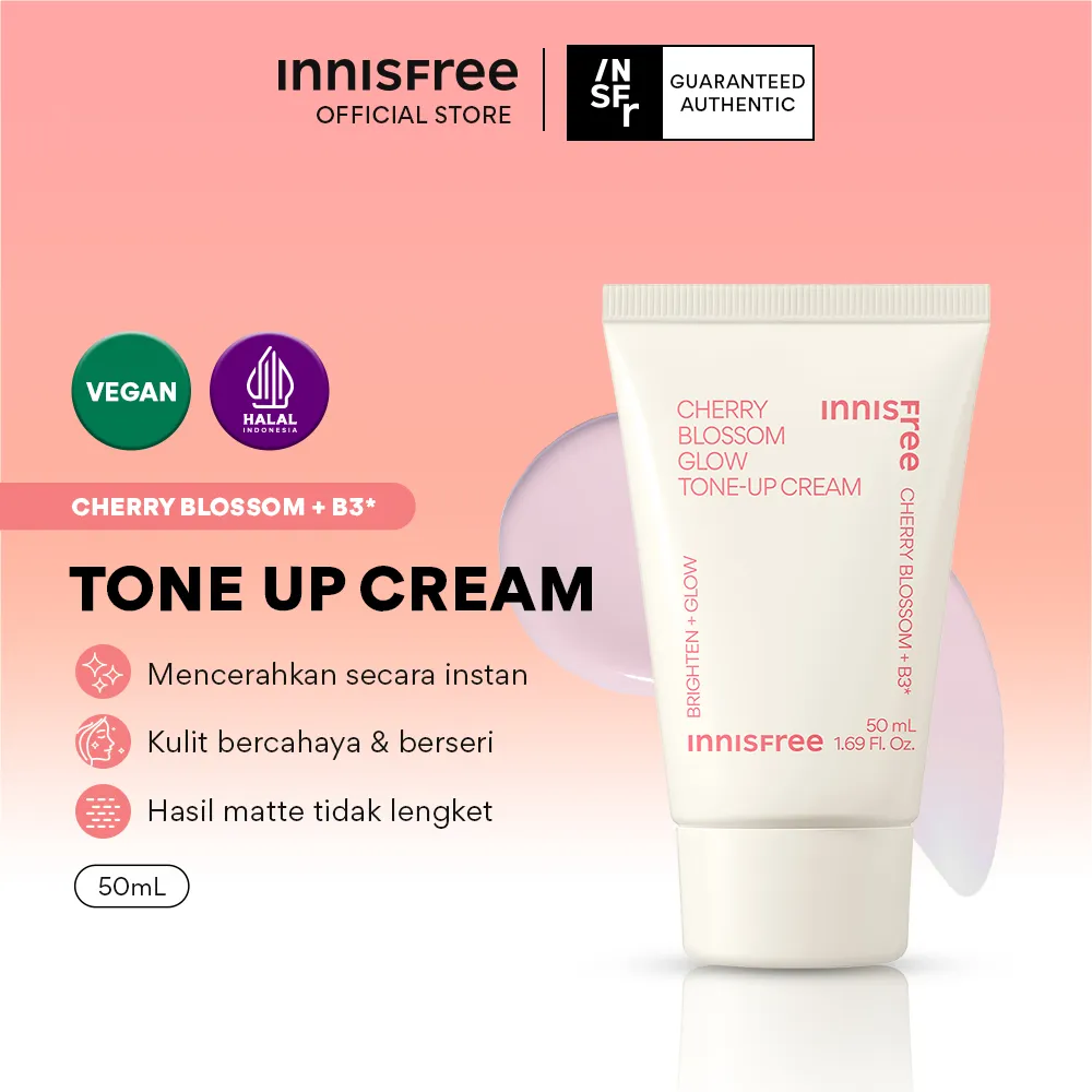 Innisfree Cherry Blossom Glow Tone Up Cream 50ml / Krim Mencerahkan Seketika untuk Kulit Kusam