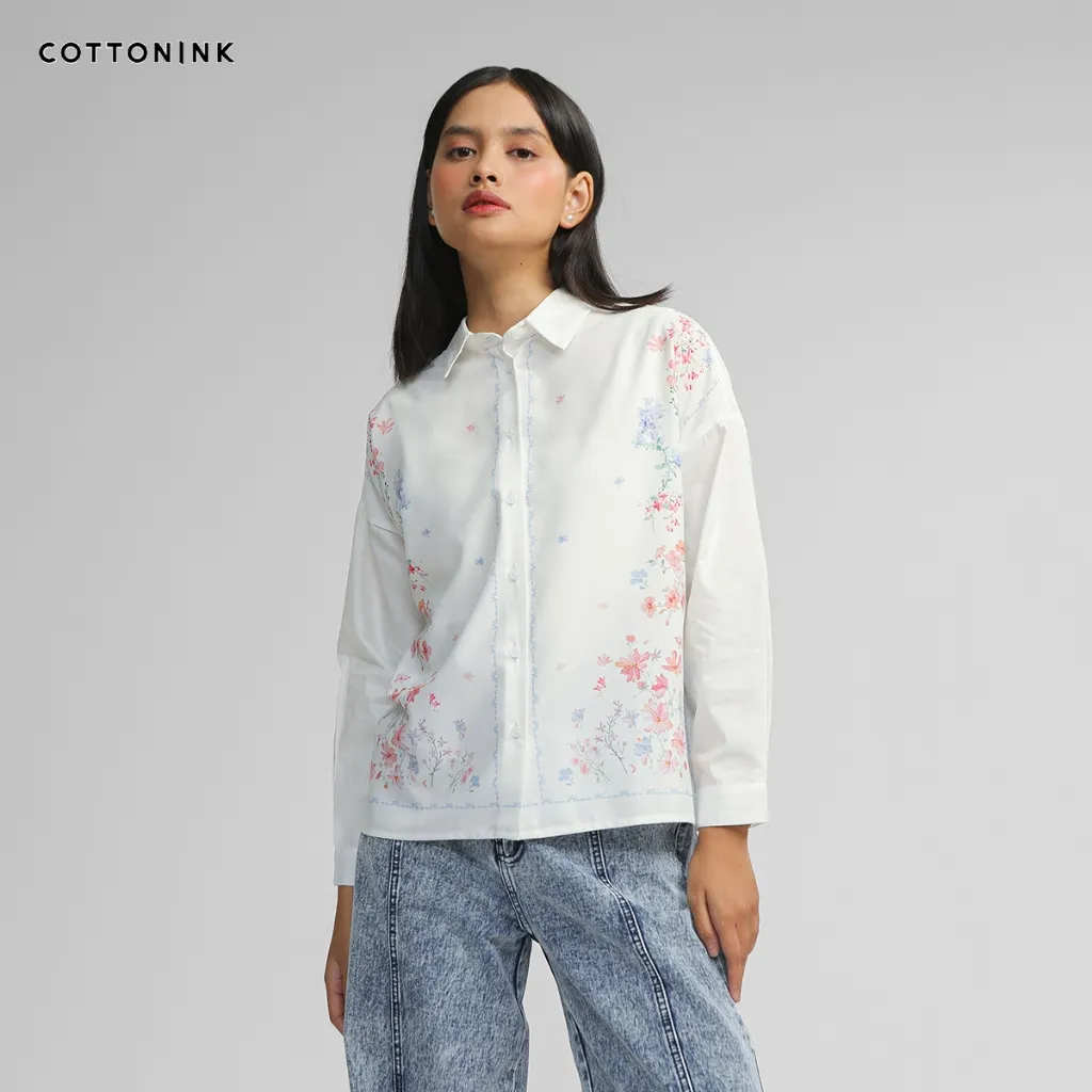 COTTONINK - Atasan Kemeja Wanita Off-white Floral Marian #PreSpringCollection2025
