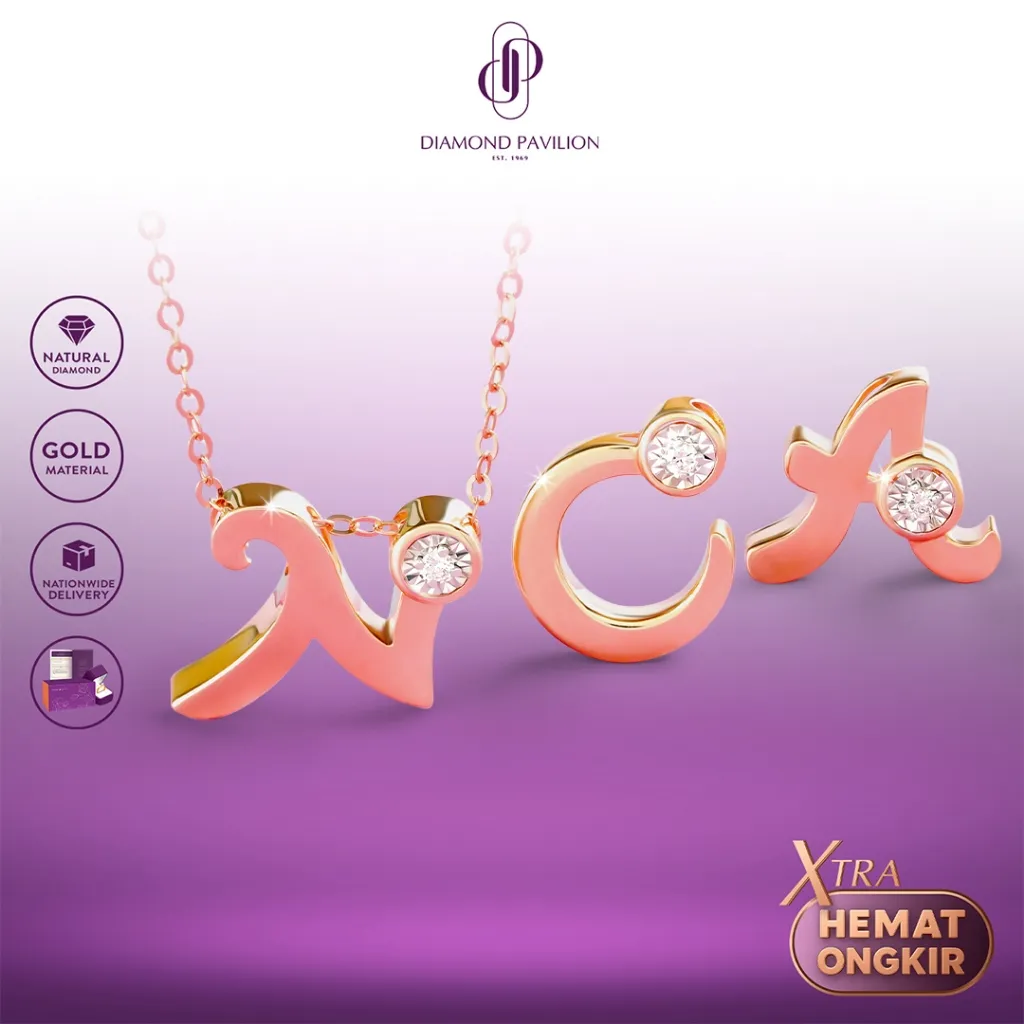 Diamond Pavilion Liontin Emas Batu Berlian Initial Pendant