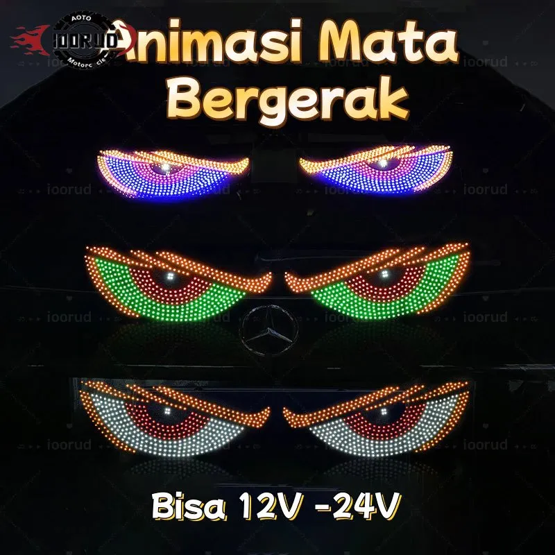 IOORUD Animasi Mata Bergerak Mobil LED / Stiker Mobil USB Tampilan LED / Lampu Kaca Depan Dan Belakang / Bisa 12V -24V