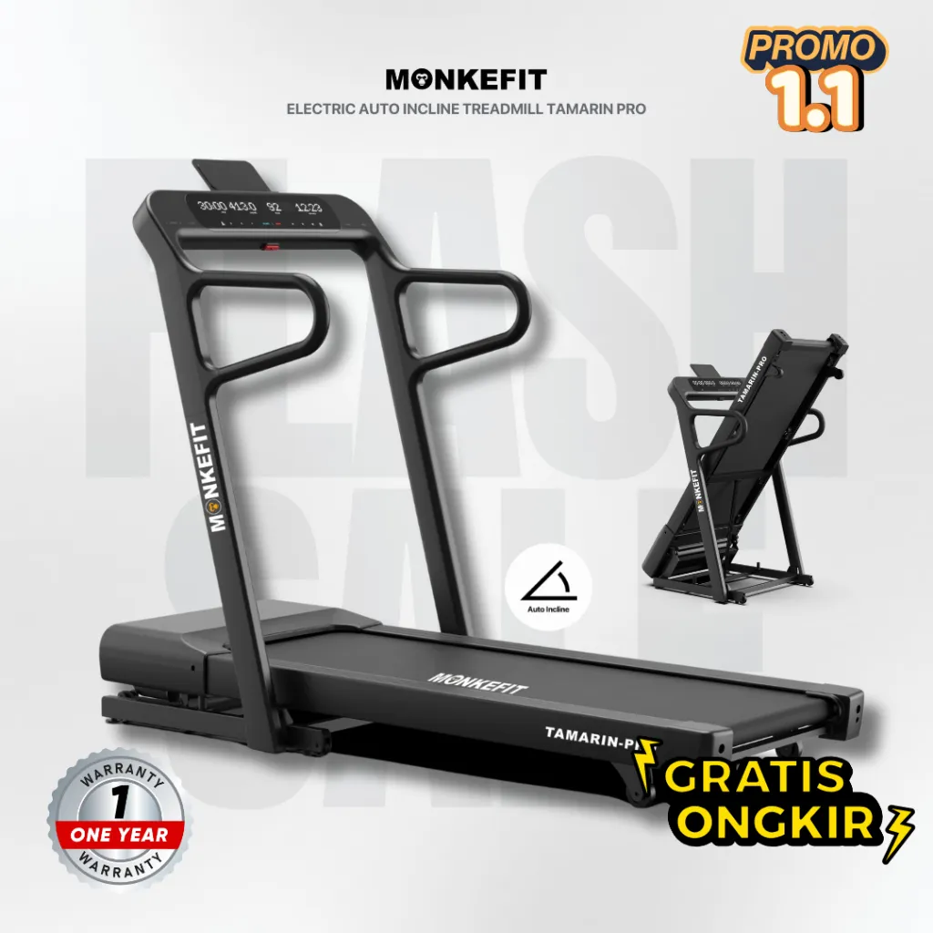 Monkefit Electric Treadmill Auto Incline - Tamarin Pro