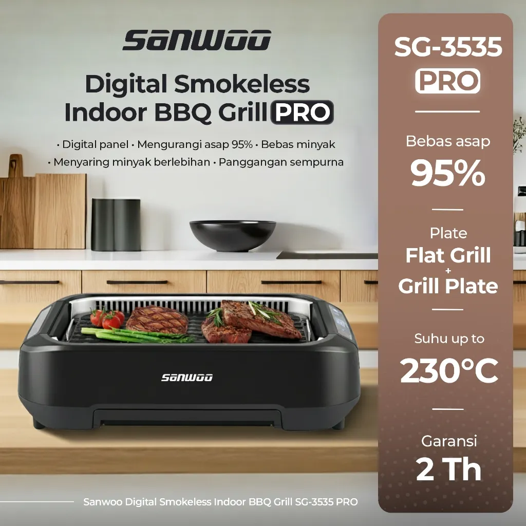 Sanwoo Digital Smokeless Indoor BBQ Grill PRO / Alat Panggang Listrik Premium Tanpa Arang Tanpa asap Anti Lengket