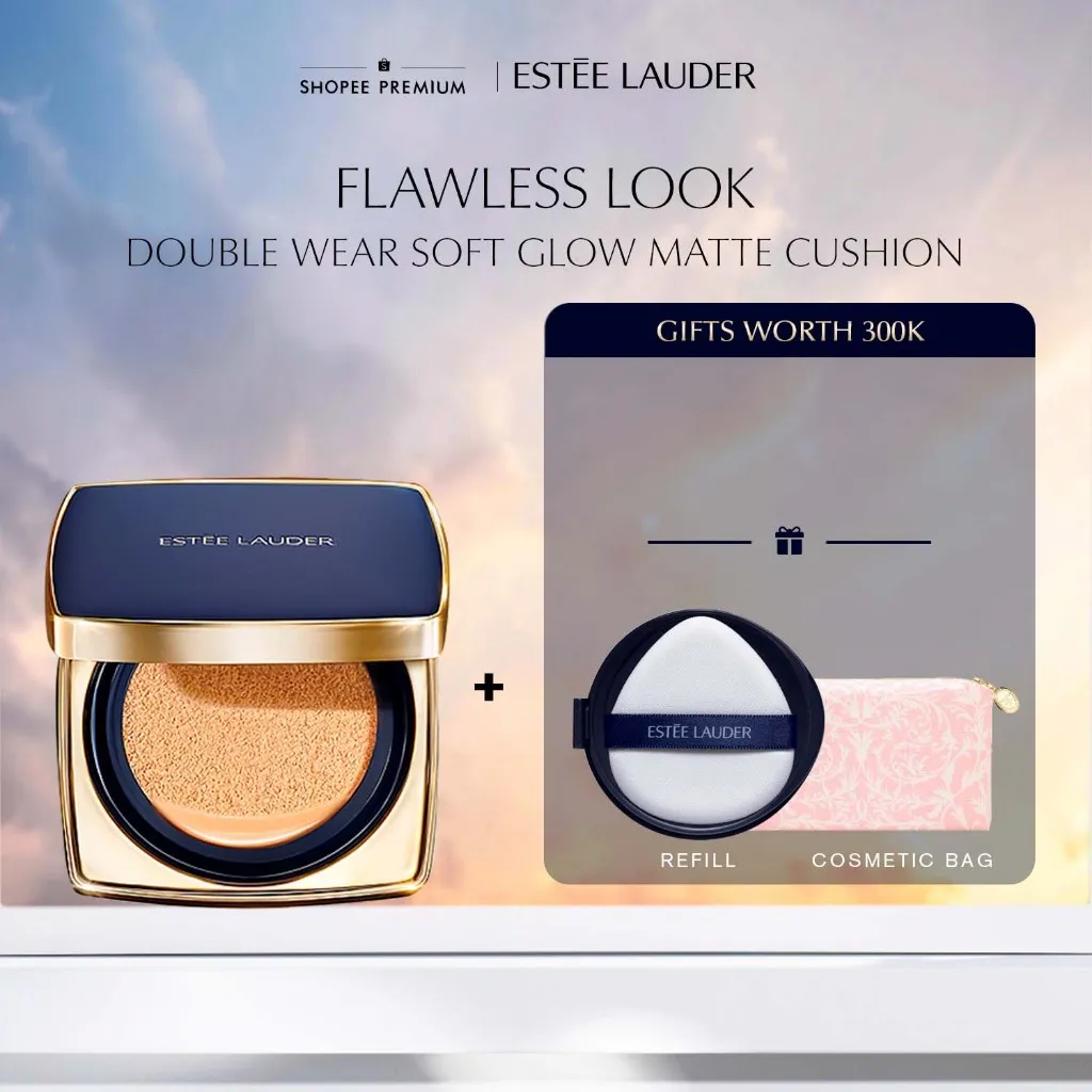 Estee Lauder Double Wear Soft Glow Matte Cushion Makeup SPF45/PA+++ • Refillable | Tahan Lama Menghidrasi 24 Jam