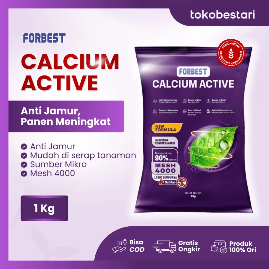 [FORMULA BARU] Forbest New Calcium Active - Pupuk Buah dengan Zink Boron Magnesium Silika - Anti Rontok Bunga, Jamur & Busuk Buah, Pelebat & Penambah Bobot, Penguat Batang, Mesh 4000, Pupuk Buah Padi Sawit Cabe Tomat Melon