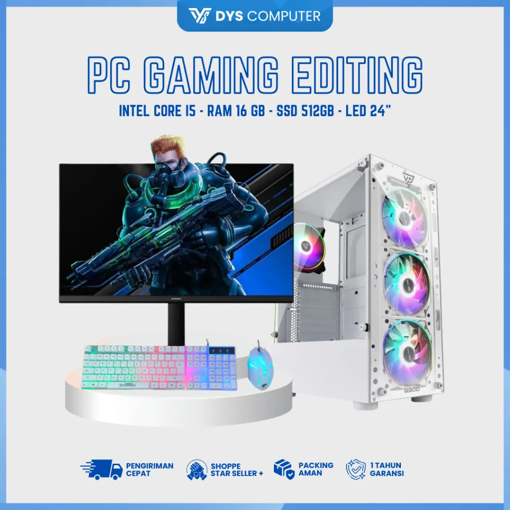 PC Gaming Fullset 24 Inch Core i5 Ram 16GB HDD 500GB SSD 512GB Murah Bergaransi