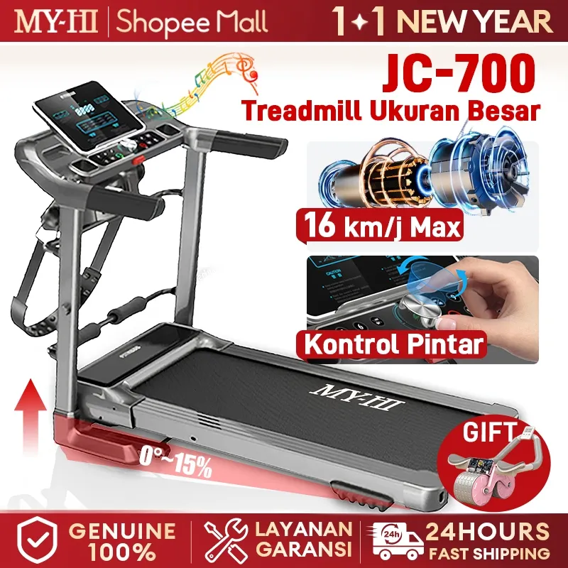 MY-HI  Treadmill Incline JC700 Treadmill Lipat Treadmill Elektrik Bluetooth Musik Treadmill Portable