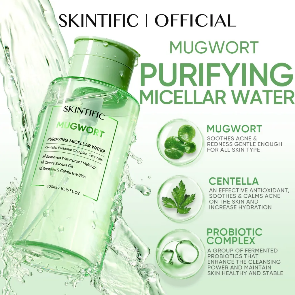 SKINTIFIC - Mugwort Purifying Micellar Water Cocok untuk Kulit Berminyak Berjerawat&Semua Jenis Kulit Membersihkan Bersih dalam Satu Kali Usapan Tanpa Sisa Lembut Menjaga Kelembaban Kulit Meningkatkan Lapisan Pelindung Kulit micellar water cleansing