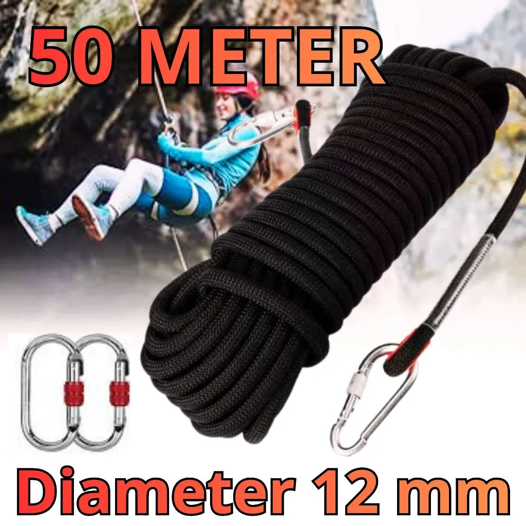 TaffSPORT Tali Panjat Tebing 50 Meter Ketebalan 12mm Climbing Rope Outdoor Darurat - HW13