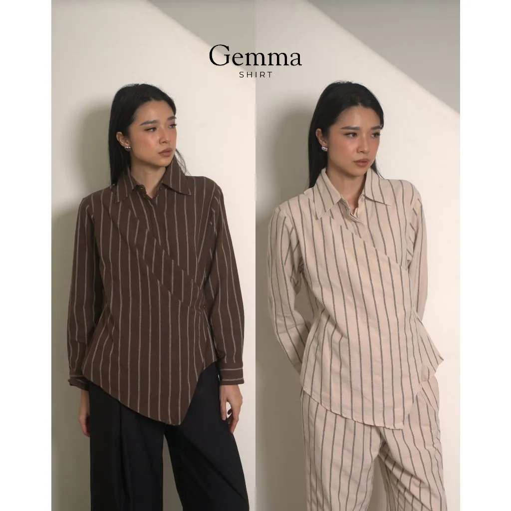 KANNEE - GEMMA STRIPES SHIRT | ATASAN KEMEJA LENGAN PANJANG WANITA GARIS SALUR LINEN KERJA OFFICE CASUAL