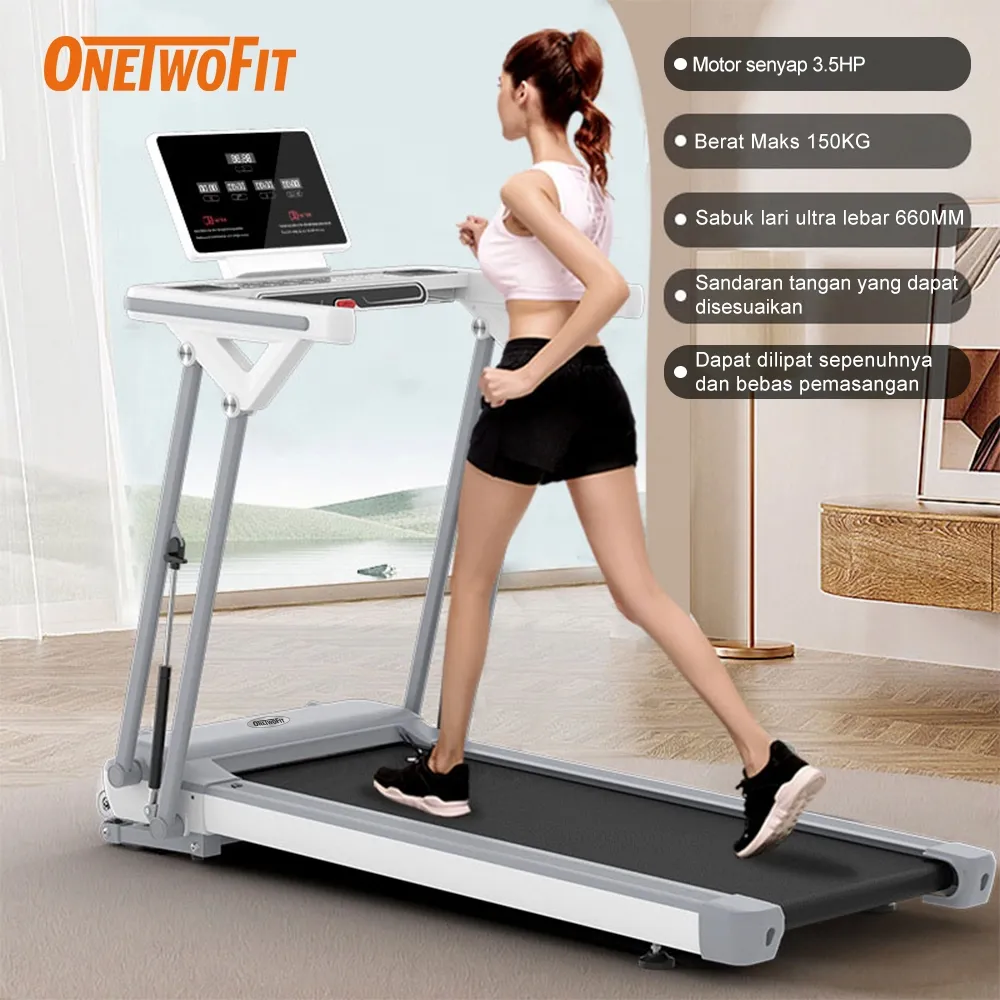 OneTwoFit Treadmill Listrik 3.5HP Alat Fitness Treadmill Auto Incline Multifungsi Treadmill