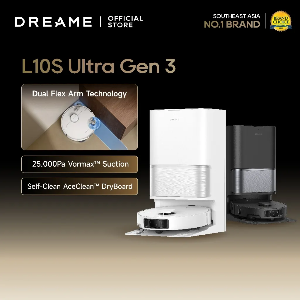 Dreame Robot Vacuum L10s Ultra Gen 3 | Daya Hisap Terkuat 25.000Pa | Dual Flex Arm Technology Bersih Maksimal | Ace CleanDryboard | Robot Vakum Cleaner Sapu dan Pel