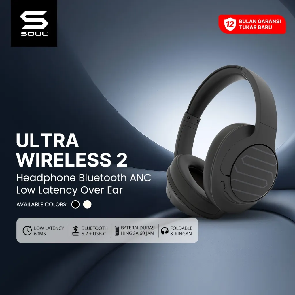 SOUL Ultra Wireless 2 Headphone Bluetooth ANC Multi Device Low Latency Over Ear