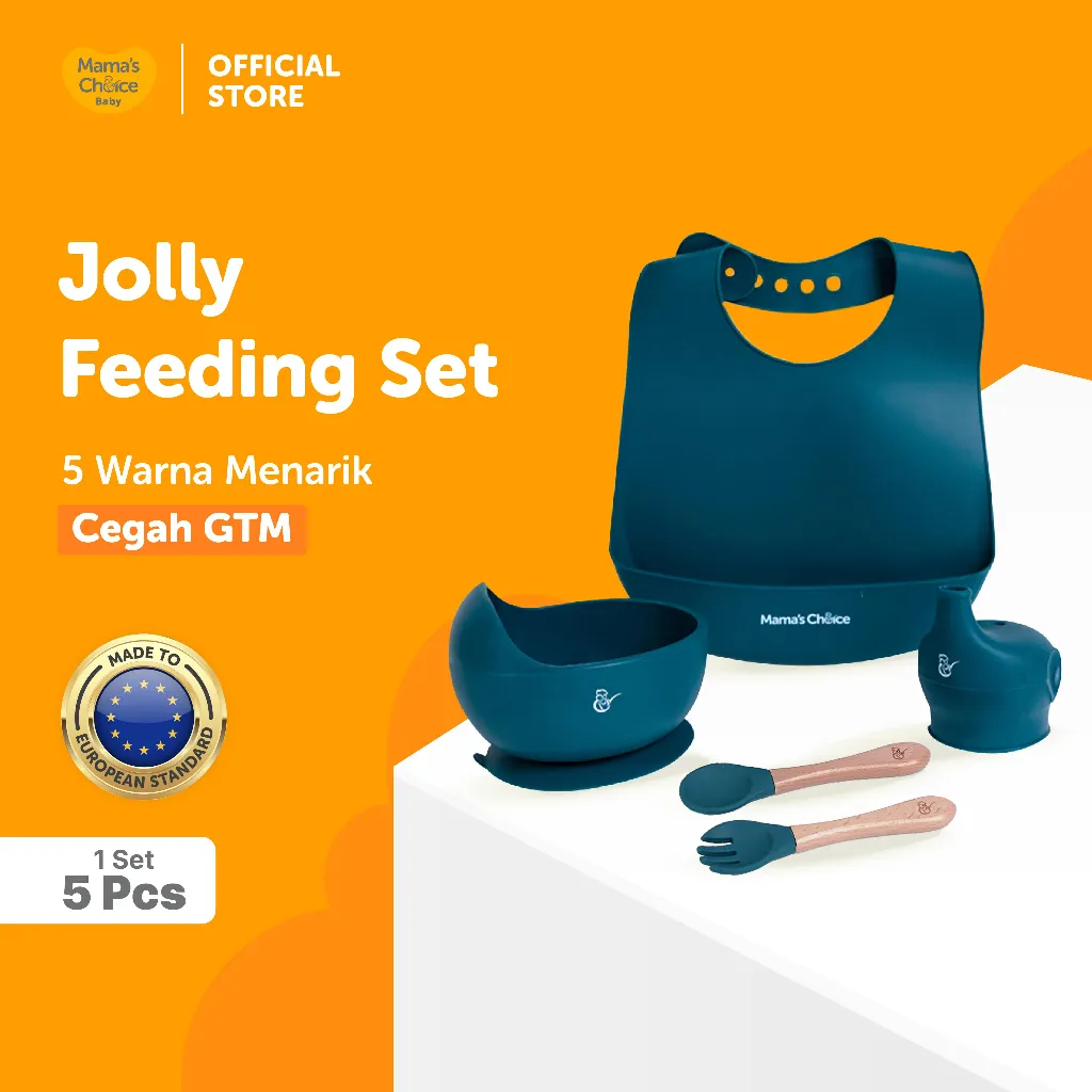 Alat Makan Bayi - Jolly Feeding Set Silicone Mama's Choice - Set Makan Bayi Peralatan Makan Bayi (Baby Safe, BPA Free, Tahan Panas & Dingin)