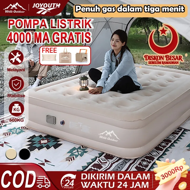 JOY kasur angin pompa otomatis outdoor Kasur pompa lipat kasur tiup Queen kasur angin camping perjalanan Termasuk pompa udara otomatis