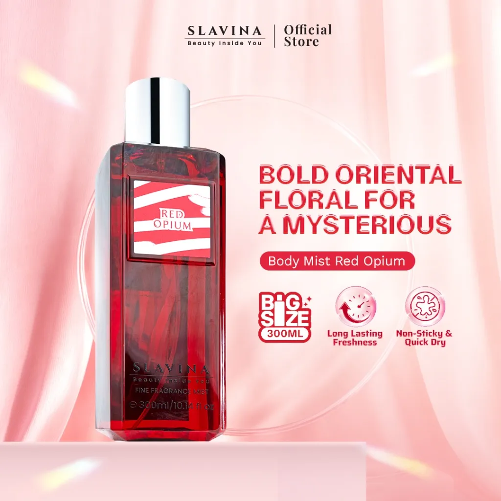 SLAVINA Body Mist Red Opium by Nagita Slavina – Parfum Wanita Tahan Lama & Minyak Wangi Premium Sexy Romantic Fruity Floral Vanilla Parfum Fresh Body Spray Long Lasting Fragrance Untuk Wanita Pria