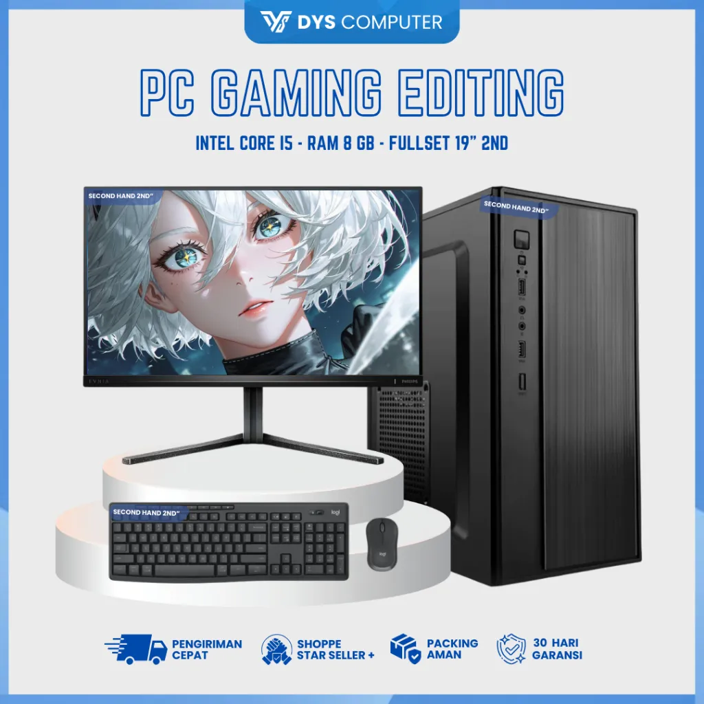 PC Fullset Gaming Desain Editing I5 / 8GB / 500GB LED 19" HD Murah