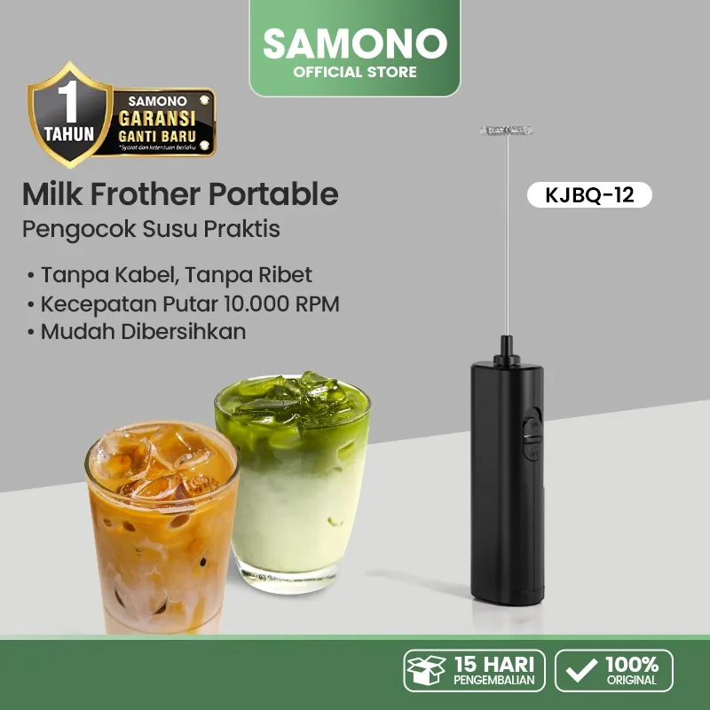 SAMONO Milk Frother Alat Pembuat Busa Susu Elektrik Pengocok Kopi Baterai Pengaduk Minuman Serbaguna Mixer Genggam Hand Mixer Kopi Susu Kekinian Cafe di Rumah Viral Murah Awet Powerfull Putaran Kencang Desain Ergonomis Food Grade Aman Digunakan KJBQ-12
