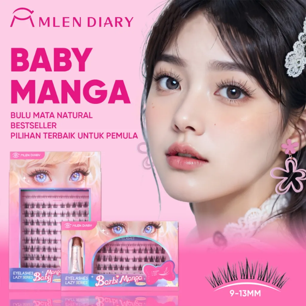 Mlen Diary Eyelash Baby Comic Seri Bulu Mata Palsu Ikal D Individu Dapat Digunakan Kembali Panjang 10-14mm Eyelash Bulu Mata Palsu + Lem