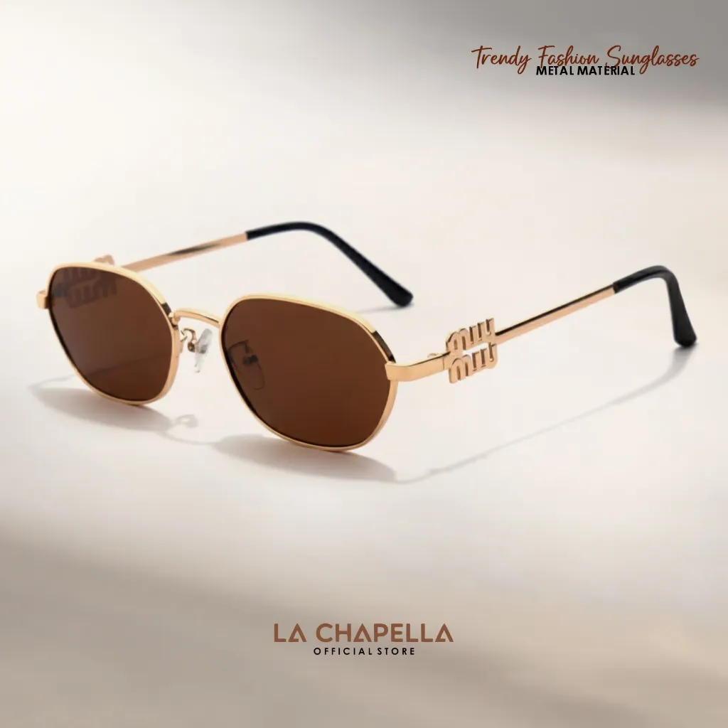 La Chapella Kacamata Hitam Sunglasses Polarized UV400 Bentuk Oval Bahan Metal Retro Vintage Glasses Unisex S2970 - S2965 - 9889