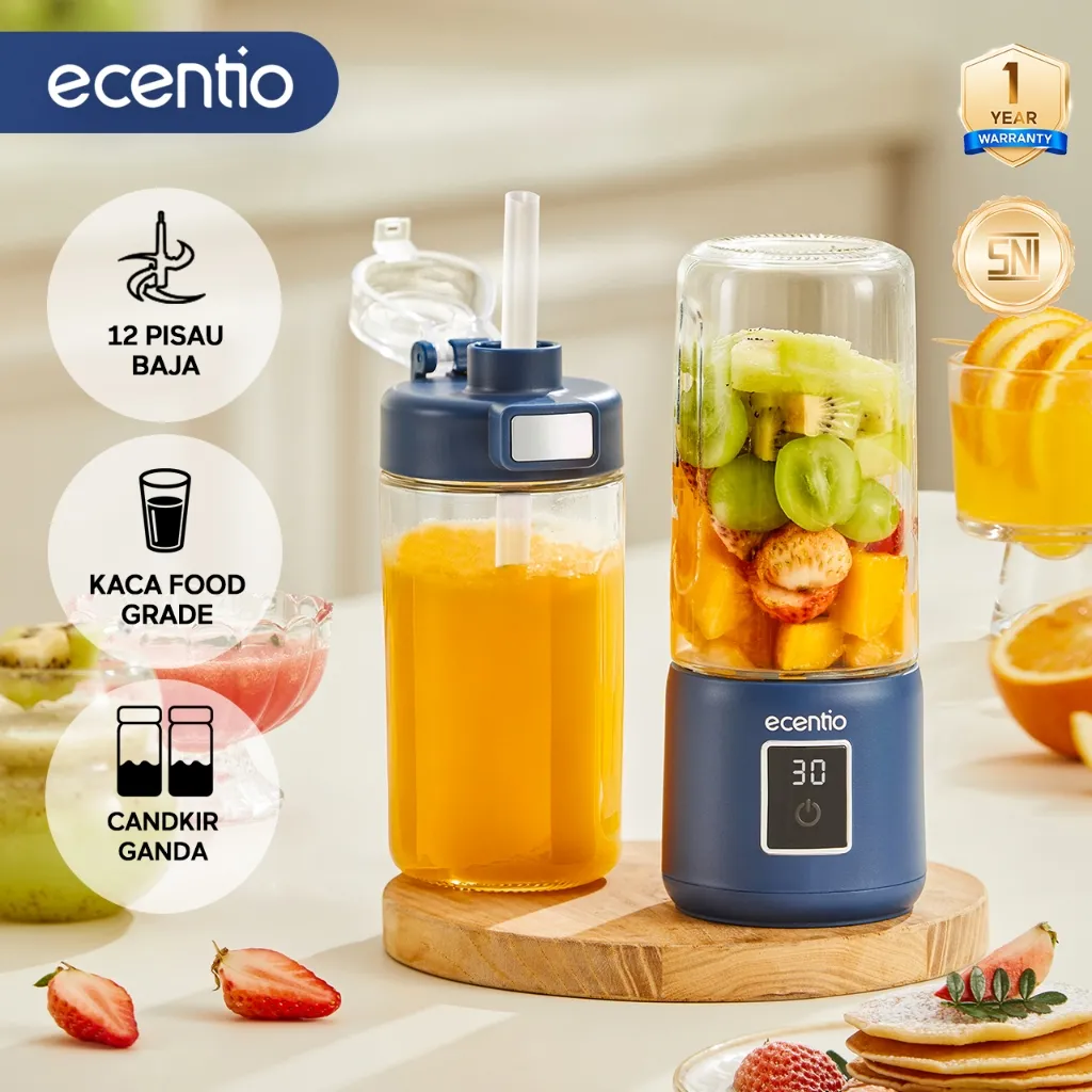 ecentio LED touchscreen juicer portable Dual Cup blender jus buah 500ml+500ml Kaca Gelas blender kapsul blender 12 mata pisau blender mini juicer buah tanpa ampas hand blender blender portable blender jus juicer