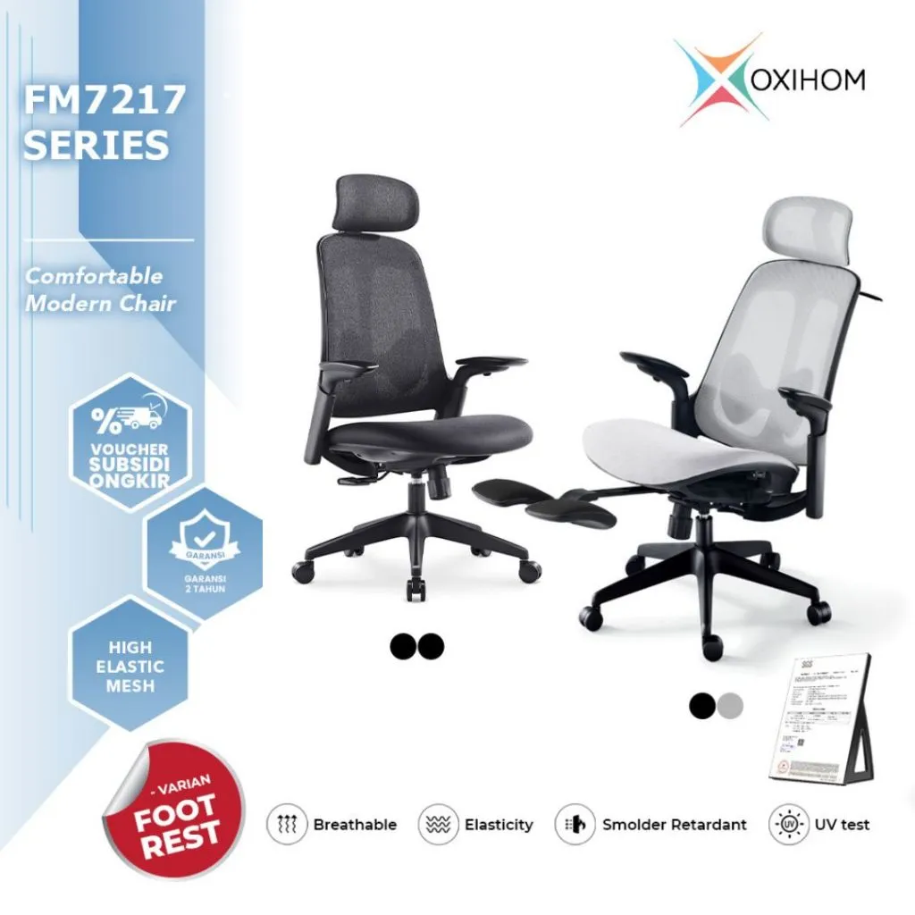 OXIHOM FM7217 Kursi Mesh Kursi Gaming Kursi Kantor dengan Foot Rest Nyaman Ergonomis Stylish untuk Produktivitas Kerja dan Kenyamanan Bermain yang Optimal