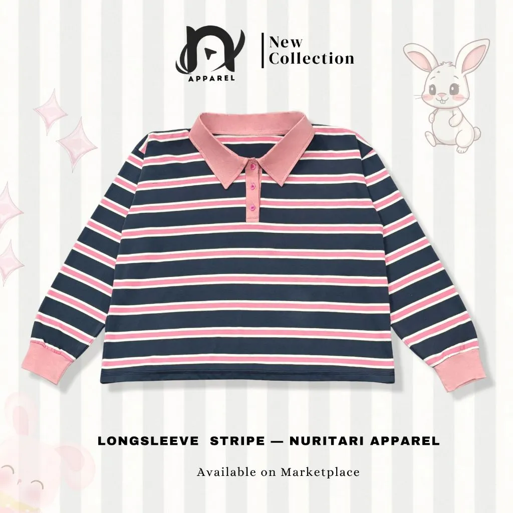 RUGBY STRIPE KERAH KANCING ATASAN FULL COTTON NURITARI APPAREL