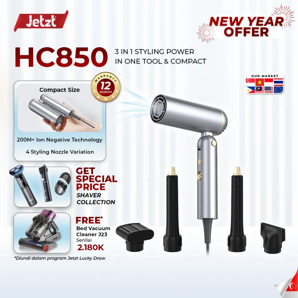 Jetzt HC850 Foldable Hair Dryer with Plasma Ion Care - Pengering Rambut Travel Friendly