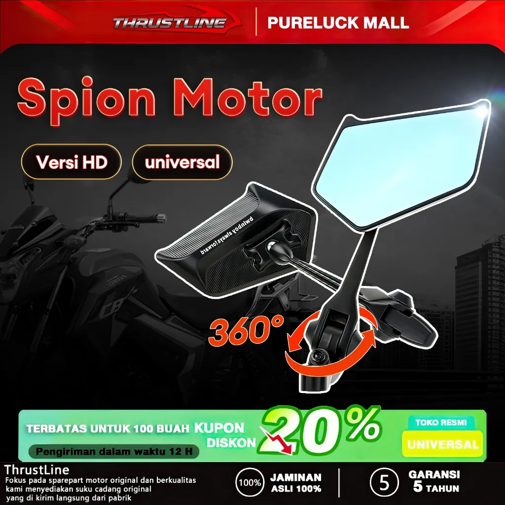 ThrustLine Kaca Spion Motor Dapat disesuaikan hingga sudut 360 derajatcocok untuk semua jenis motorTerbuat dari bahan aluminium alloyTahan guncangan dan anti jatuh
