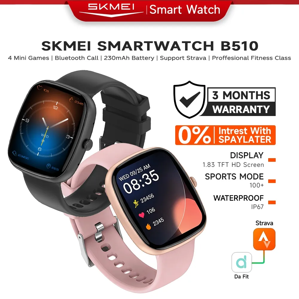 SKMEI Smartwatch B510 Jam Tangan Smartwatch Support Strava IP67 Waterproof 1.83-inch Touch Screen Bluetooth Call Jam Tangan Wanita| Sleep Monitor | Heart Rate Tracking