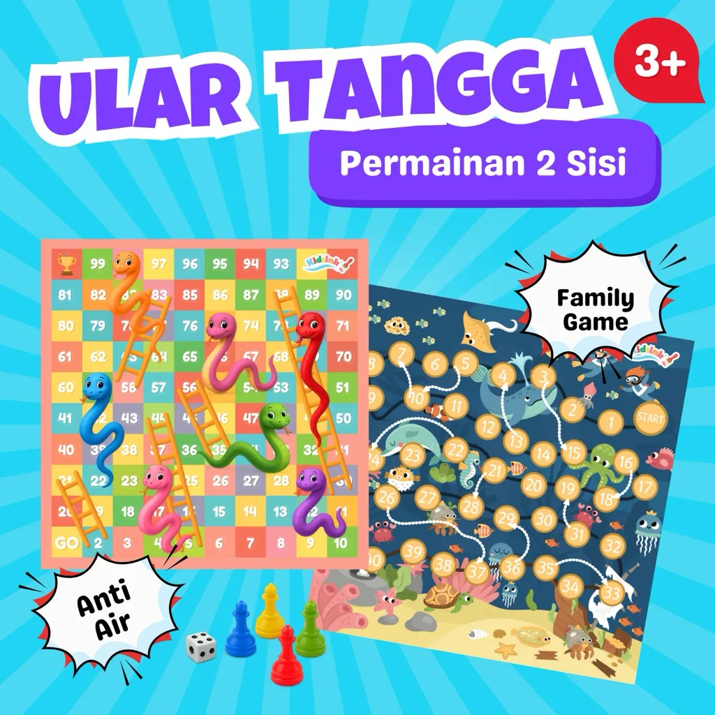 [EDUFUNTOYS] Mainan Ular Tangga 2in1 Tahan Air | Papan Permainan Kertas Glossy 20x20cm mainan jadul