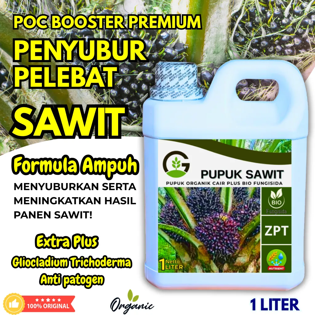 Pupuk Sawit Agar Cepat Besar Berbuah Lebat dan Berat 1 Liter |  Booster Organik Cair Sawit Penyubur Pelebat Plus Gliocladium Trichoderma