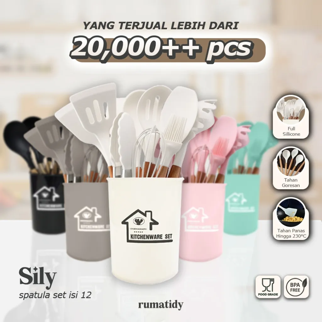 (RUMATIDY) SILY Spatula Set 12pcs Alat Masak Silicone Sodet Steak Clip Set Oil Brush Kitchen Cooking