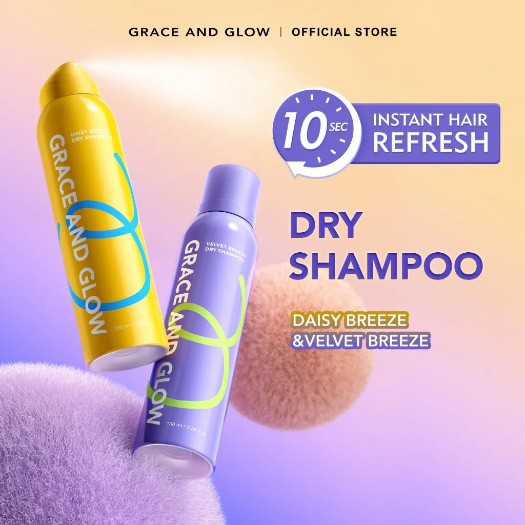 Grace and Glow Dry Shampoo - Instant Hair Refresh Daisy & Velvet Breeze | Shampo Tanpa Bilas Hair Spray Semprotan Rambut Tanpa Residu Anti Lepek Atasi Kulit Kepala Berminyak | Sampo Fresh Hair Styling Rambut Bervolume