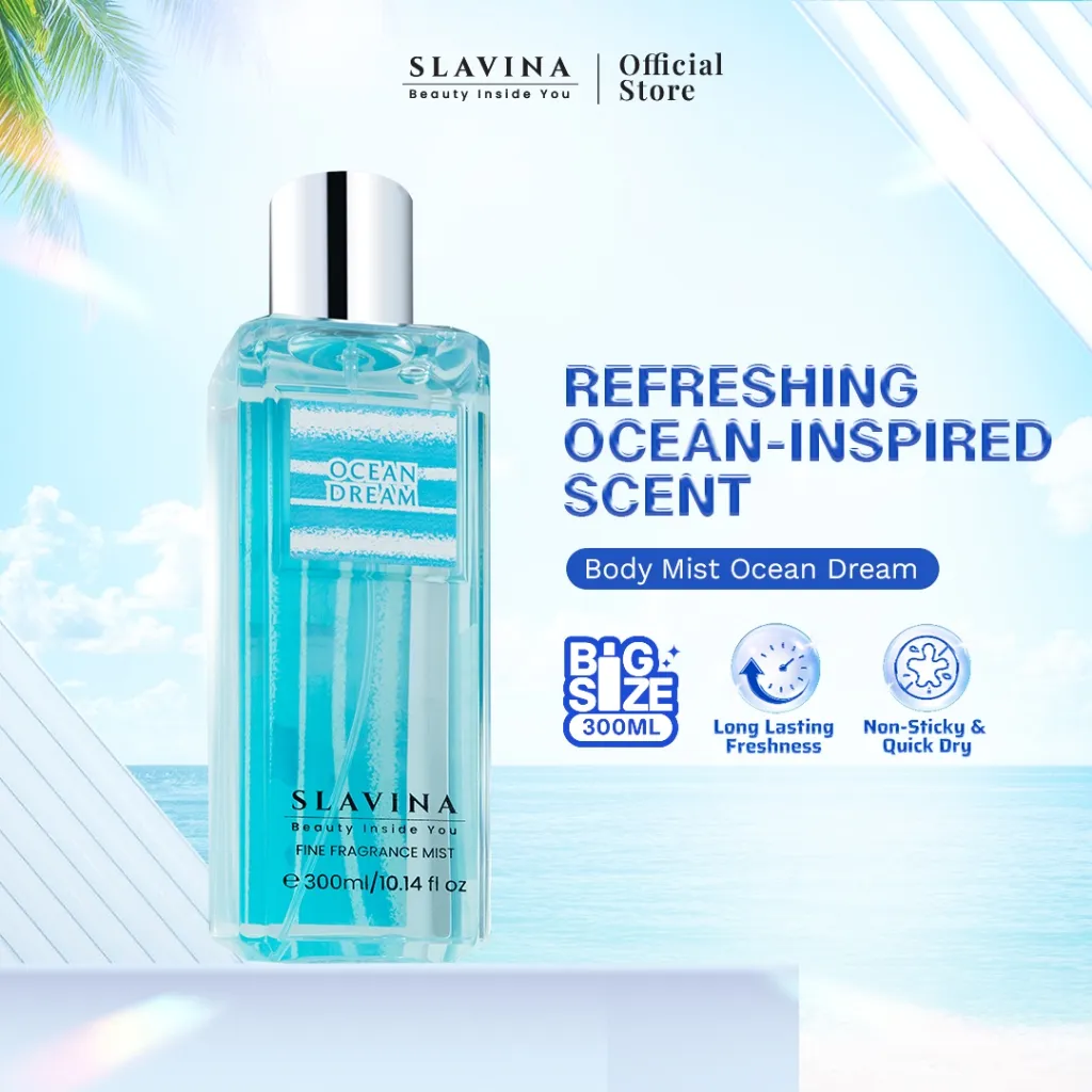 SLAVINA Body Mist Ocean Dream by Nagita Slavina – Parfum Wanita & Pria Unisex Tahan Lama Wangi Fresh Fruity Floral Woody Musk Minyak Wangi Parfume Body Spray Long Lasting Fragrance Parfum Murah Premium BPOM