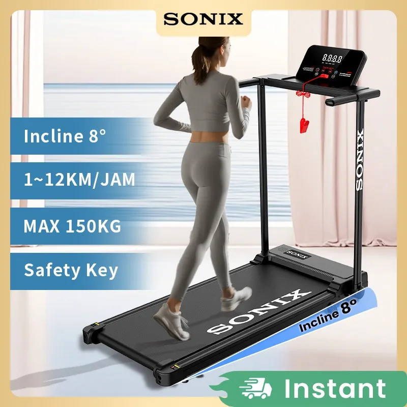 Sonix Treadmill Electric Low Watt STR04 Portable Lipat Alat Olahraga Di Rumah Incline 8° Walking Pad LED Display Screen Multifunctional Running Pad