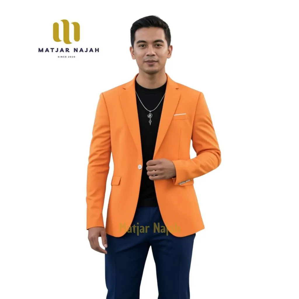 Matjar Najah - Jas Blazer Formal Pria Oranye Slimfit Kancing Satu