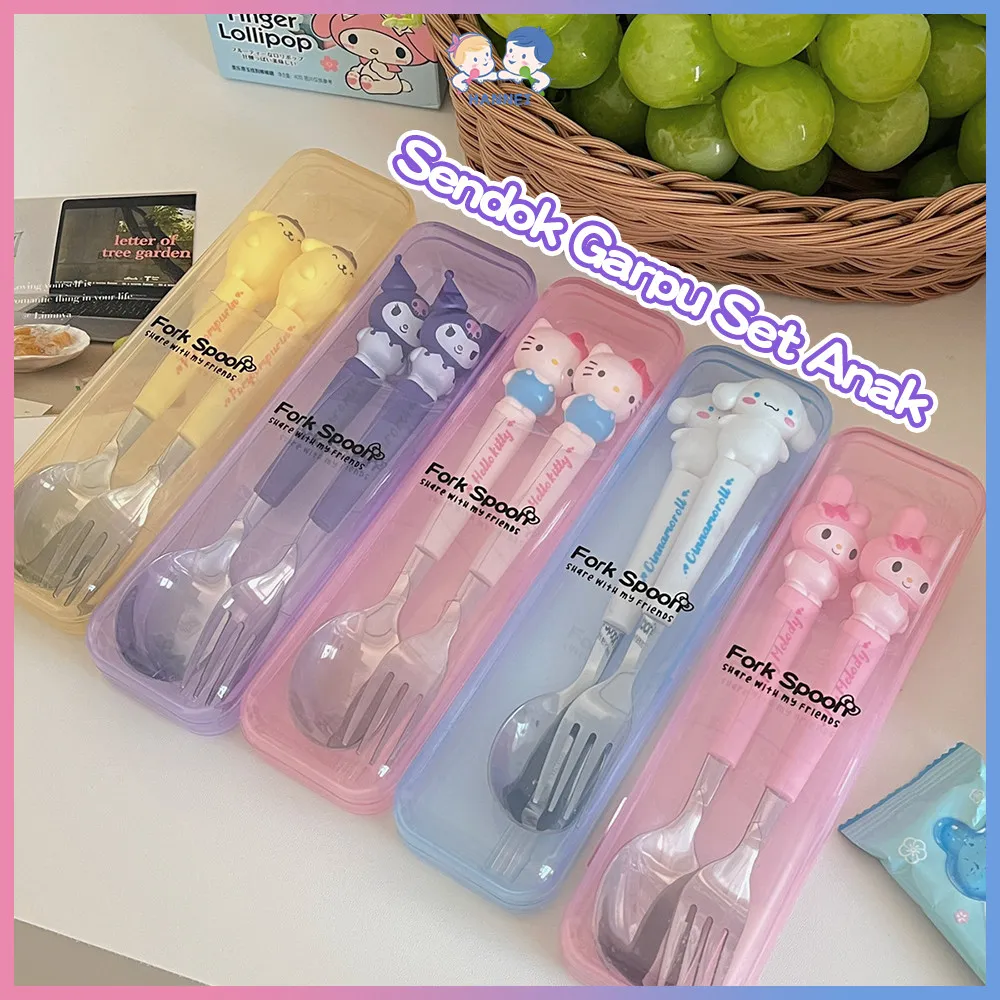 Hannei Sendok Garpu Set Anak Stainless Peralatan Makan Anak Set