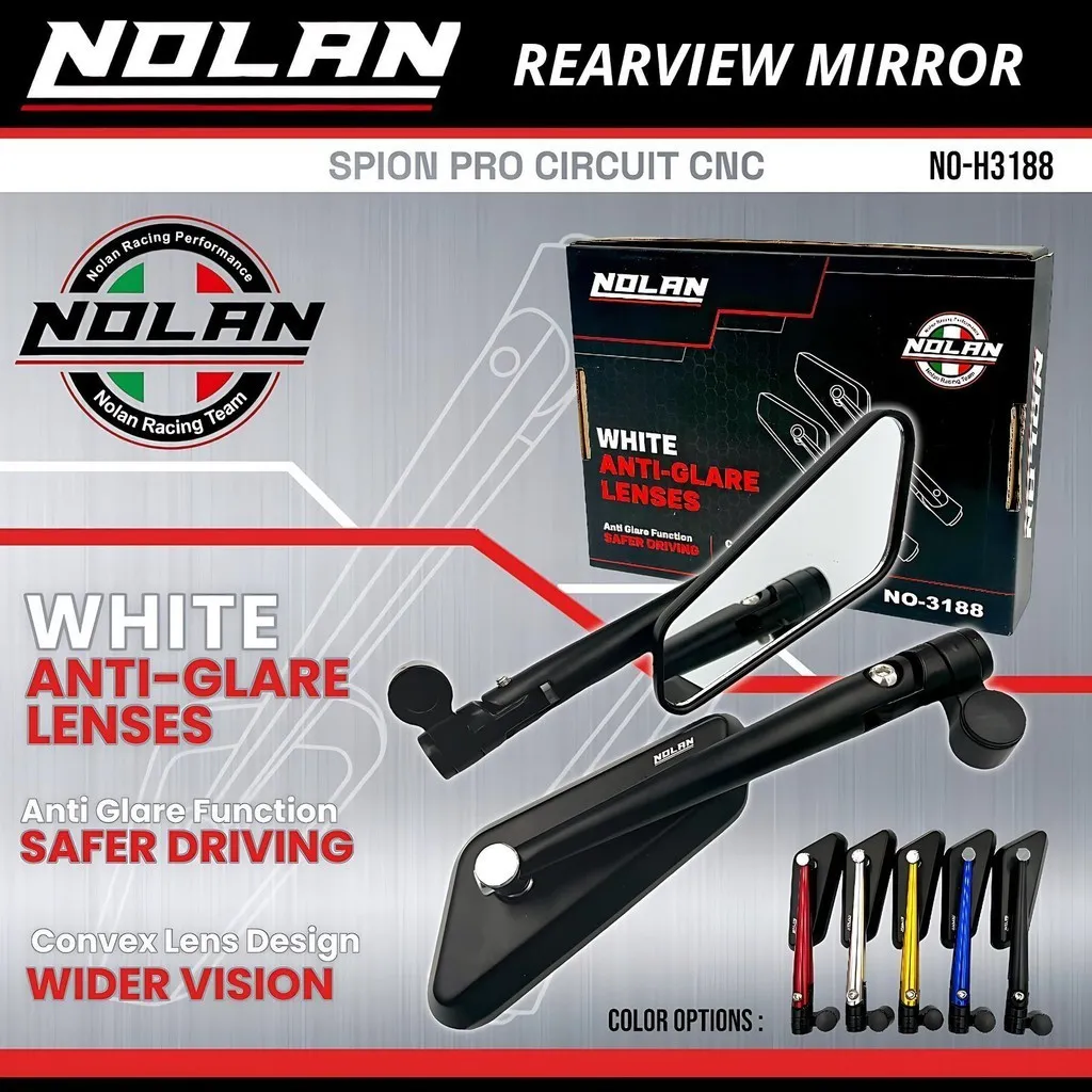 NOLAN Spion Pro-Circuit H3188-3 Kaca Putih Bahan Full Aluminium Alloy Universal Motor