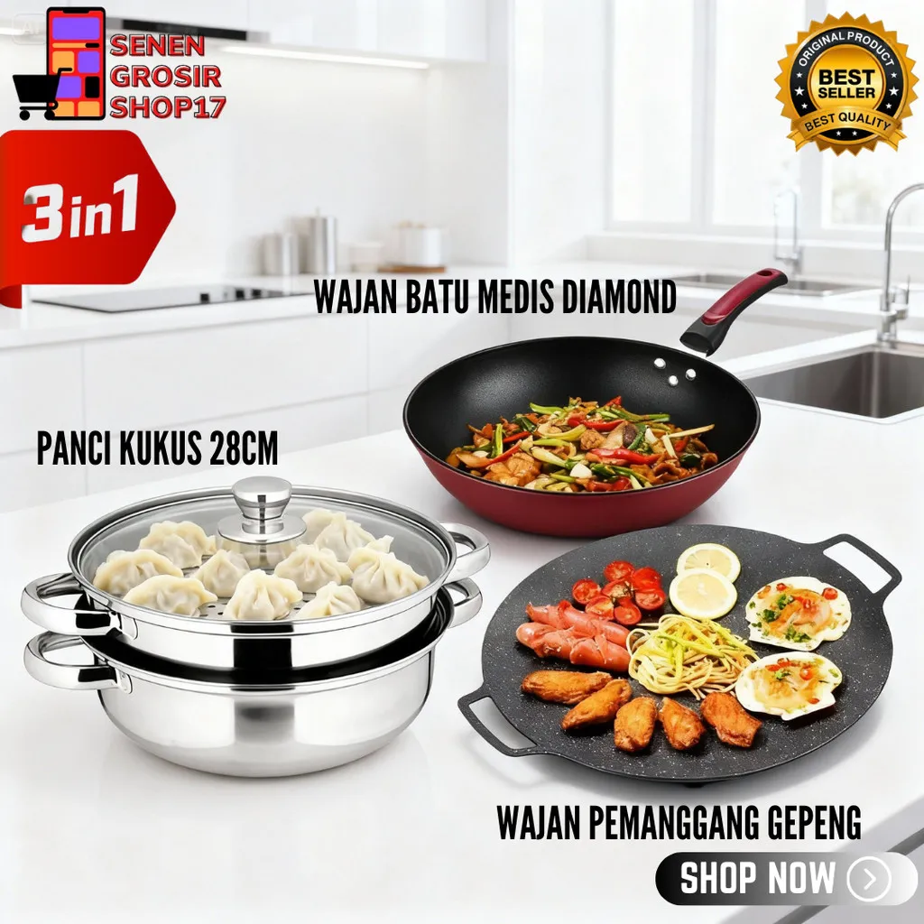 SN COD PAKET COMBO TRIPLE EKONOMIS 3IN1 (WAJAN BATU MEDIS 32CM + WAJAN GEPENG 34CM + PANCI KUKUS 2 SUSUN)