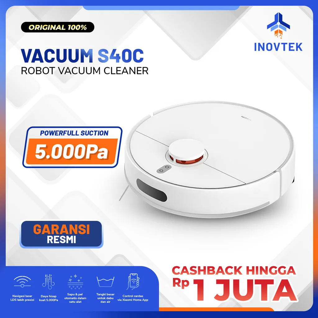 Xiaomi Mi Robot Vacum Vacuum Cleaner S40C and Mop 5000Pa LDS Navigation - Vakum Fakum Penyedot Debu
