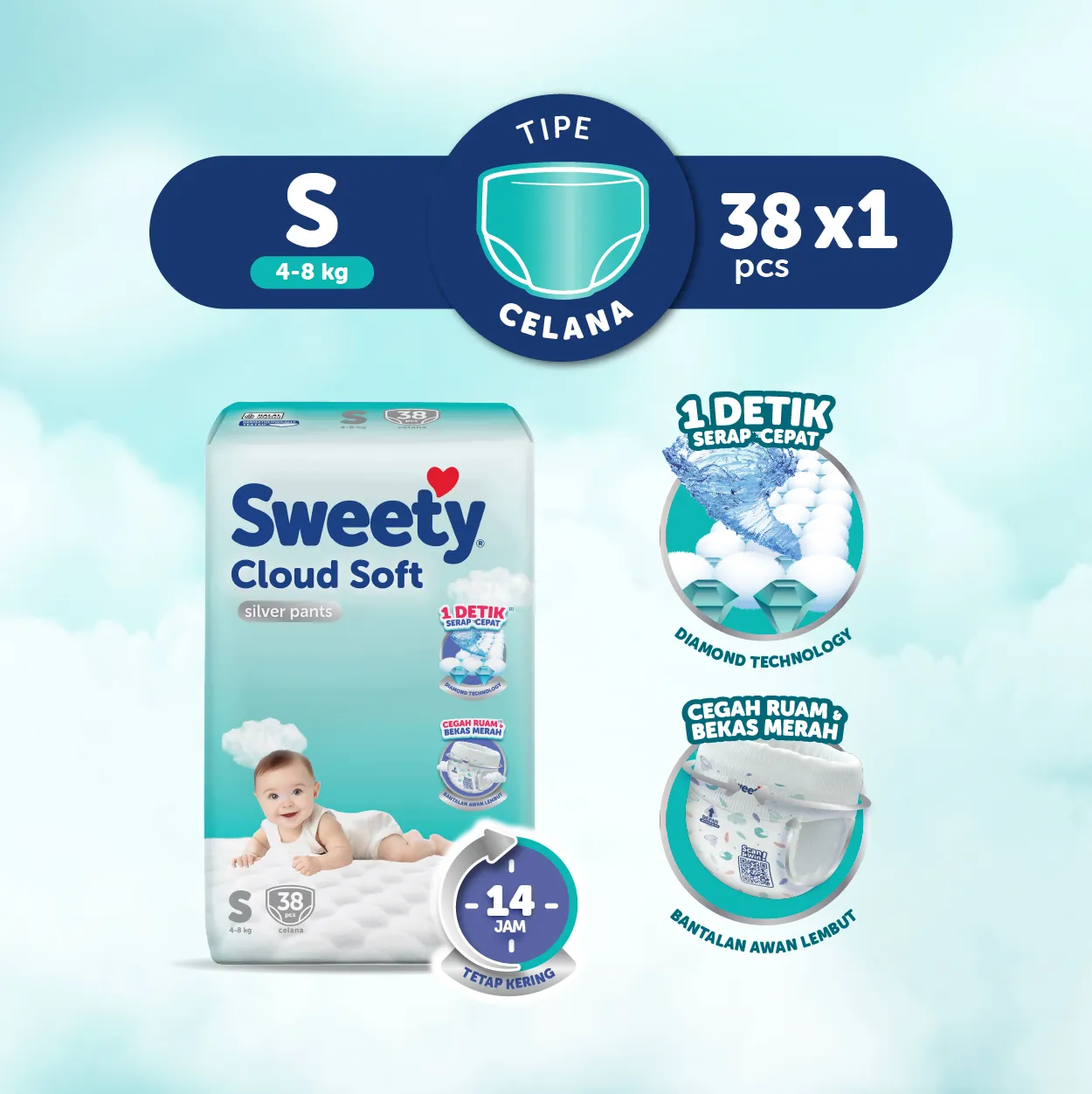 Sweety Silver Pants Cloud Soft S 38s Popok Celana Baby Diapers - Special Upcount