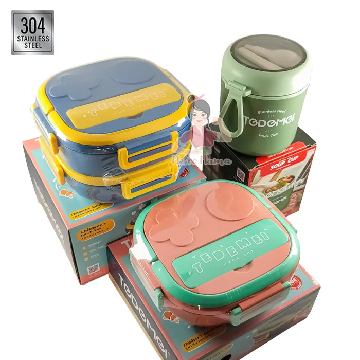 Kotak Makan Anak sekolah LUNCH BOX SET STAINLESS STEEL 304 Tedemei Original Ada Kotak