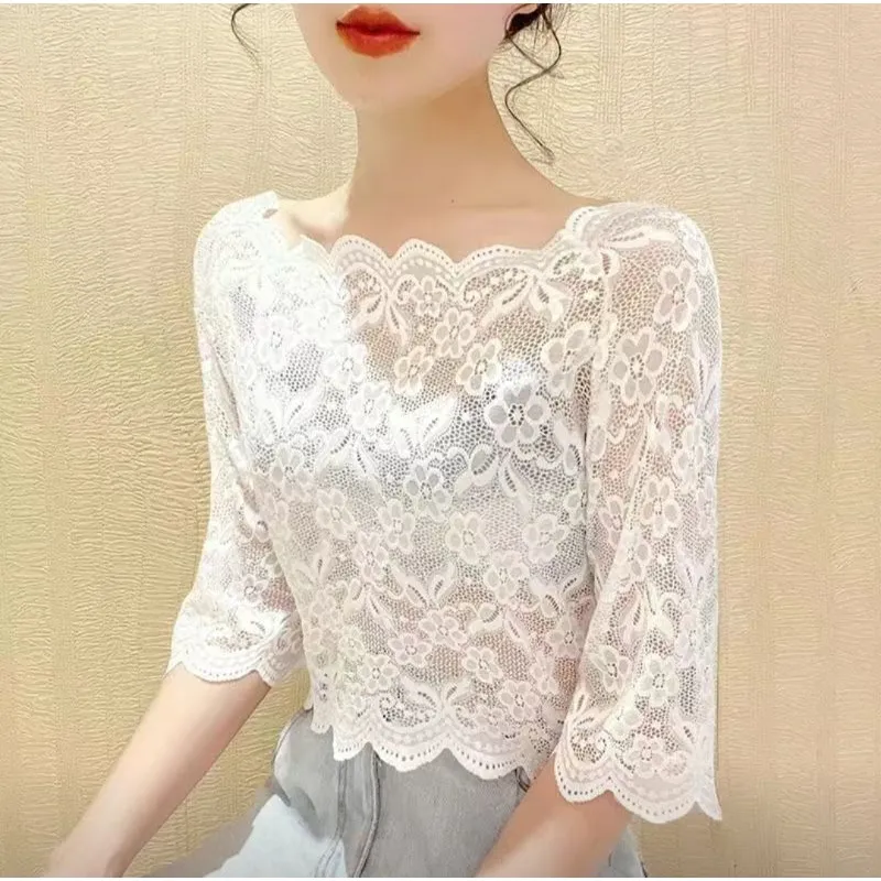 Atasan Lace Brokat Iner Sabrina Lengan 3/4