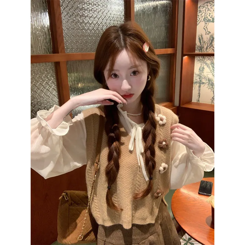 ATASAN RAJUT WANITA (flower rompi vest rajut rompi bunga Kaos Import Wanita tanpa Lengan / vest korea