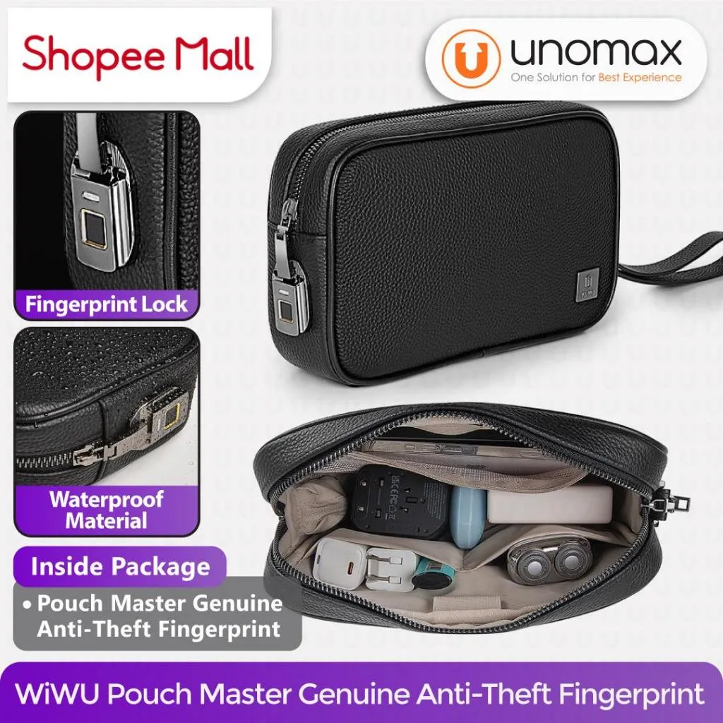 Pouch WiWU Master Genuine Leather Fingerprint Lock Anti-Theft Accessories Gadget Storage Organizer