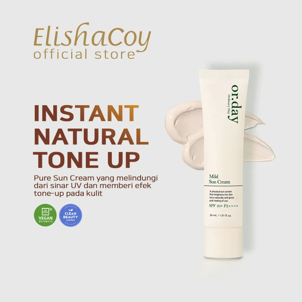 Elishacoy or. day Mild Sun Cream SPF50+ PA++++ 30ml - Pure Tone Up Physical Sunscreen - Vegan