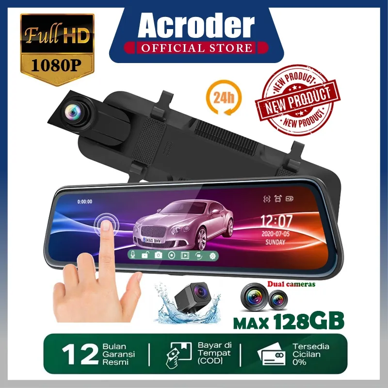 Acroder Dashcam Mobil 10 Inch IPS Touch Screen 2K WiFi Night Vision Dual Lens Loop Recording G-Sensor