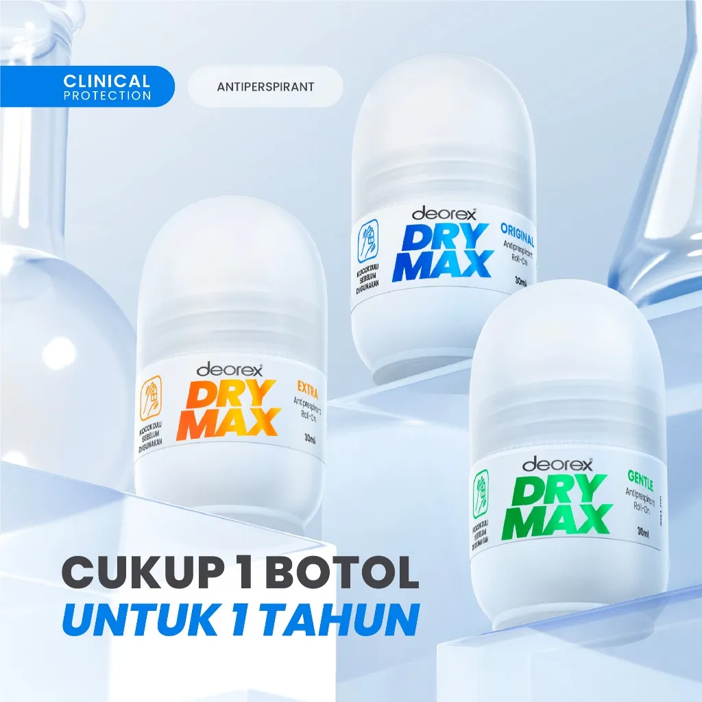 Deorex DryMax Orginal/Gentle/Extra/Clinical Anti Perspirant Deodorant Roll on 30ml / Solusi Keringat Berlebih dan Bau Badan